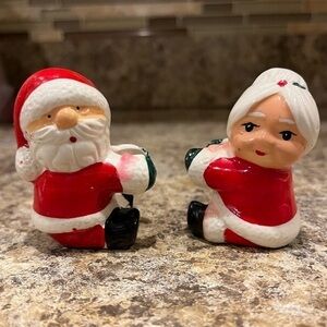 Vintage Santa & Mrs Claus Ceramic Candle Huggers. Made in Taiwan.